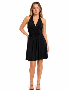 VTG Little black Dress Slinky Halter Ruched Size 14 minimalist classic chic